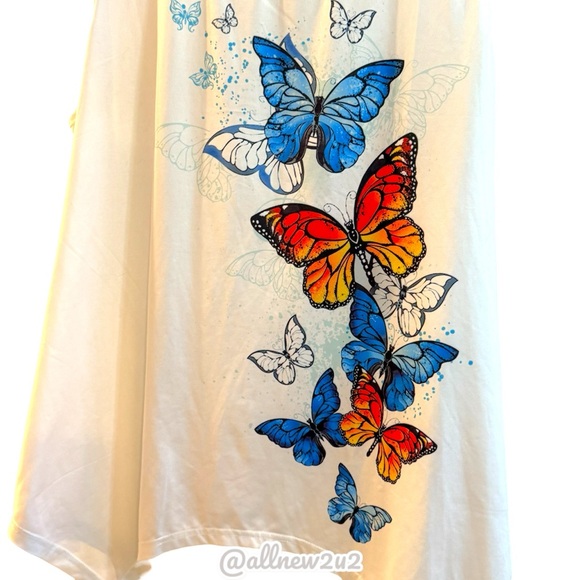 • New • Rose Gal Swim Cover Up Butterfly Sleeveless Top Asymmetric White 2X - Picture 7 of 13